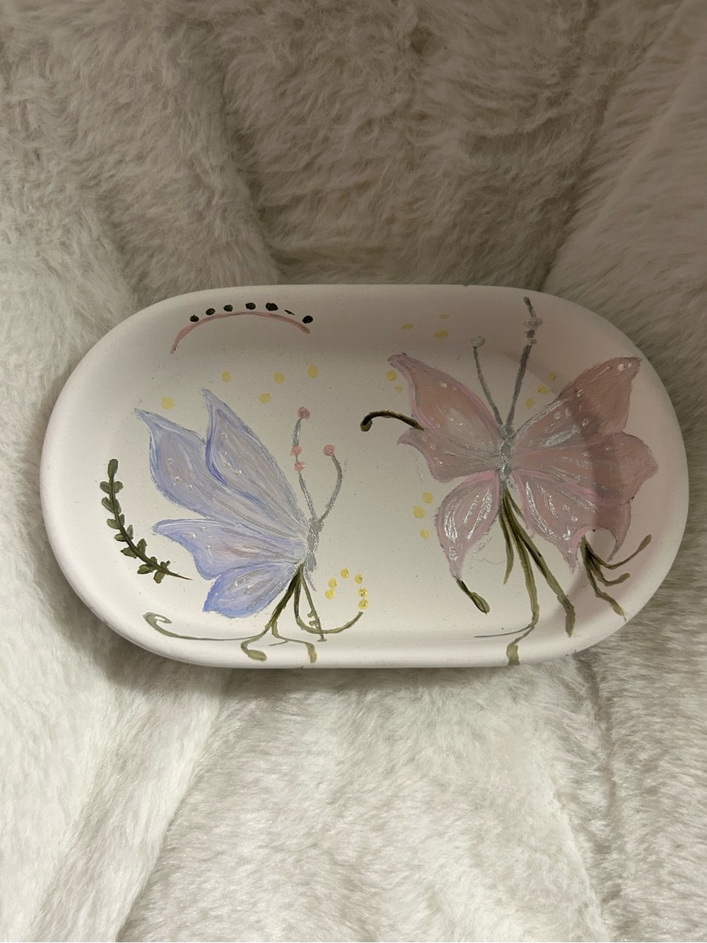 Hand-Painted Butterfly Trinket Tray  - Pink & Lavender